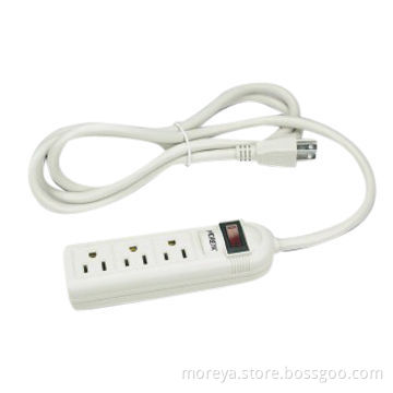 American standard power strip with 3 socket outlets, PC+ABS casing, extension cord